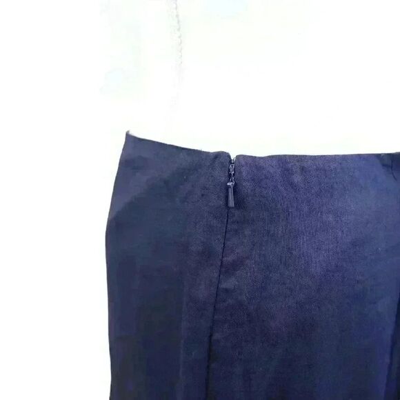 VINTAGE Ralph Lauren Navy Blue Linen Trumpet Skirt White Ribbon Hem Size 12 - Picture 6 of 6